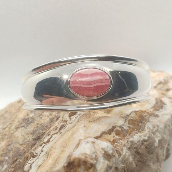 Espo Joseph Esposito Sterling Silver Rhodochrosite Cuff Bracelet - Picture 1 of 9